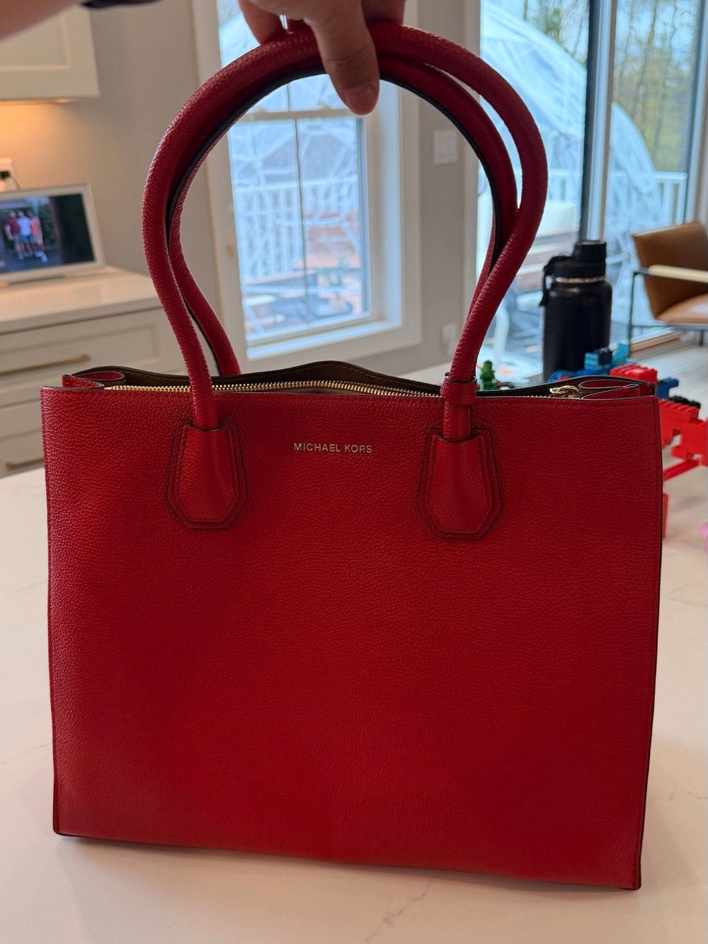 Michael Kors Bright Red Leather Satchel with Double Top Handles